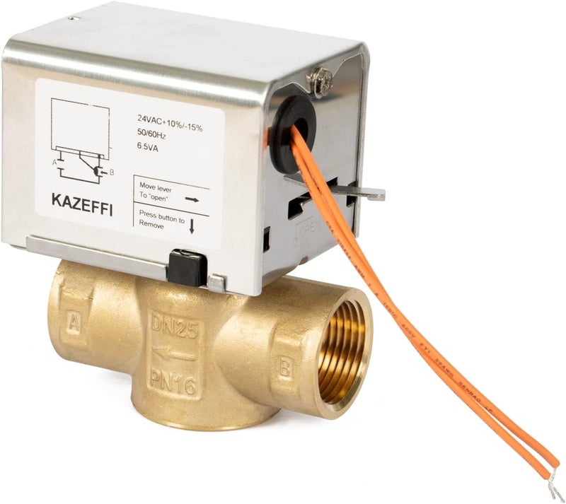 KAZEFFI Motorized Zone Valve, 2 way,NPT 1", Normally Closed,2 wire control 24 VAC,FCU - Image 1